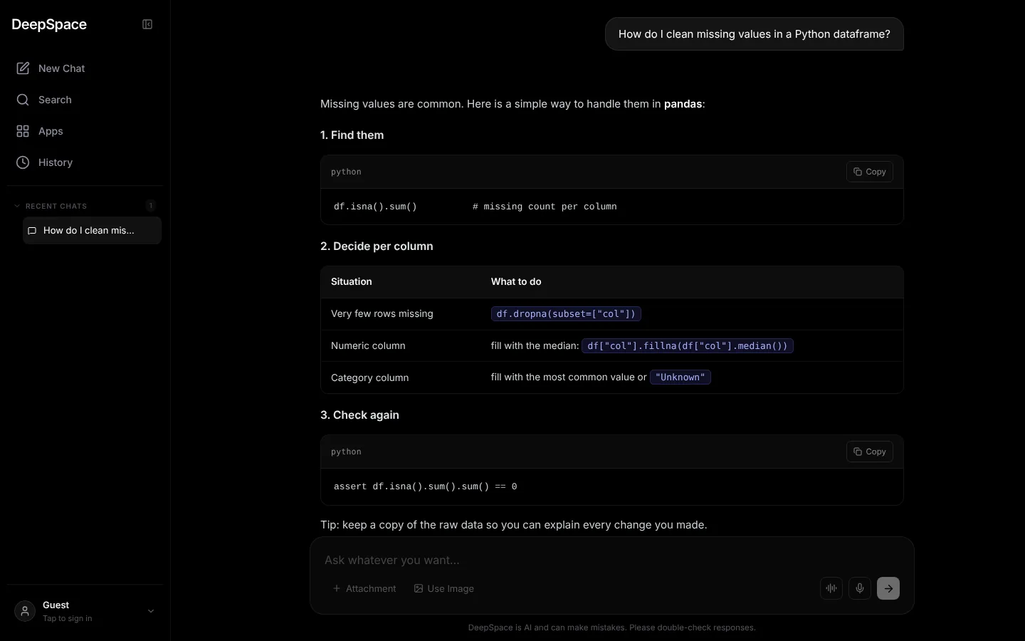 DeepSpace AI Chat preview